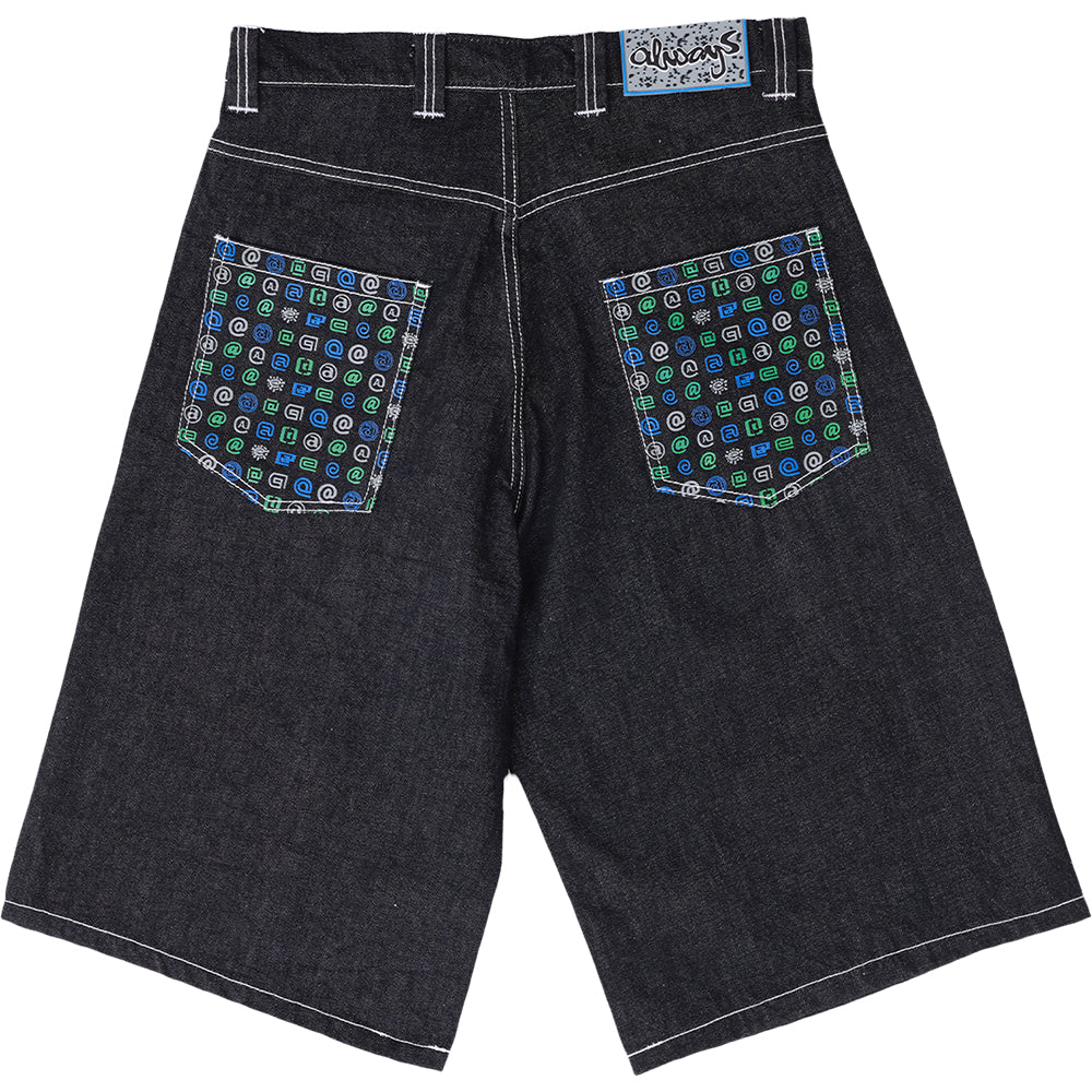 Always Do What You Should Do Back Pocket Print Denim Shorts Black