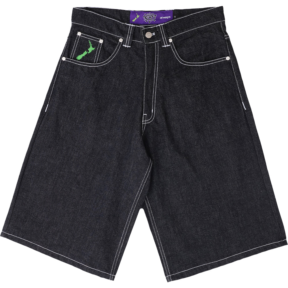 Always Do What You Should Do Back Pocket Print Denim Shorts Black