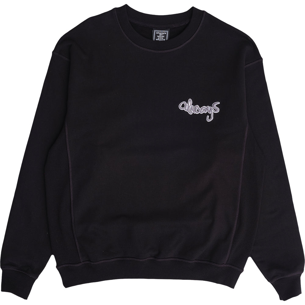 Always Do What You Should Do Zach Logo Embroidered Crewneck Sweatshirt Black