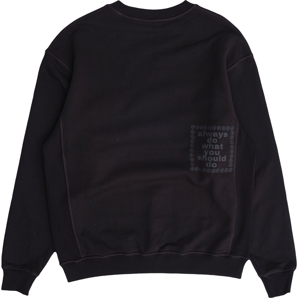 Always Do What You Should Do Zach Logo Embroidered Crewneck Sweatshirt Black
