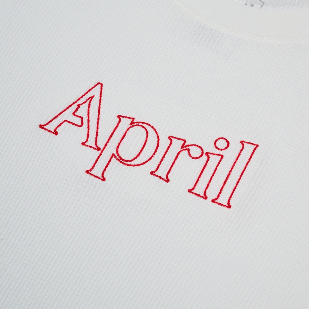 April Red Embroidered Thermal Longsleeve Tee White