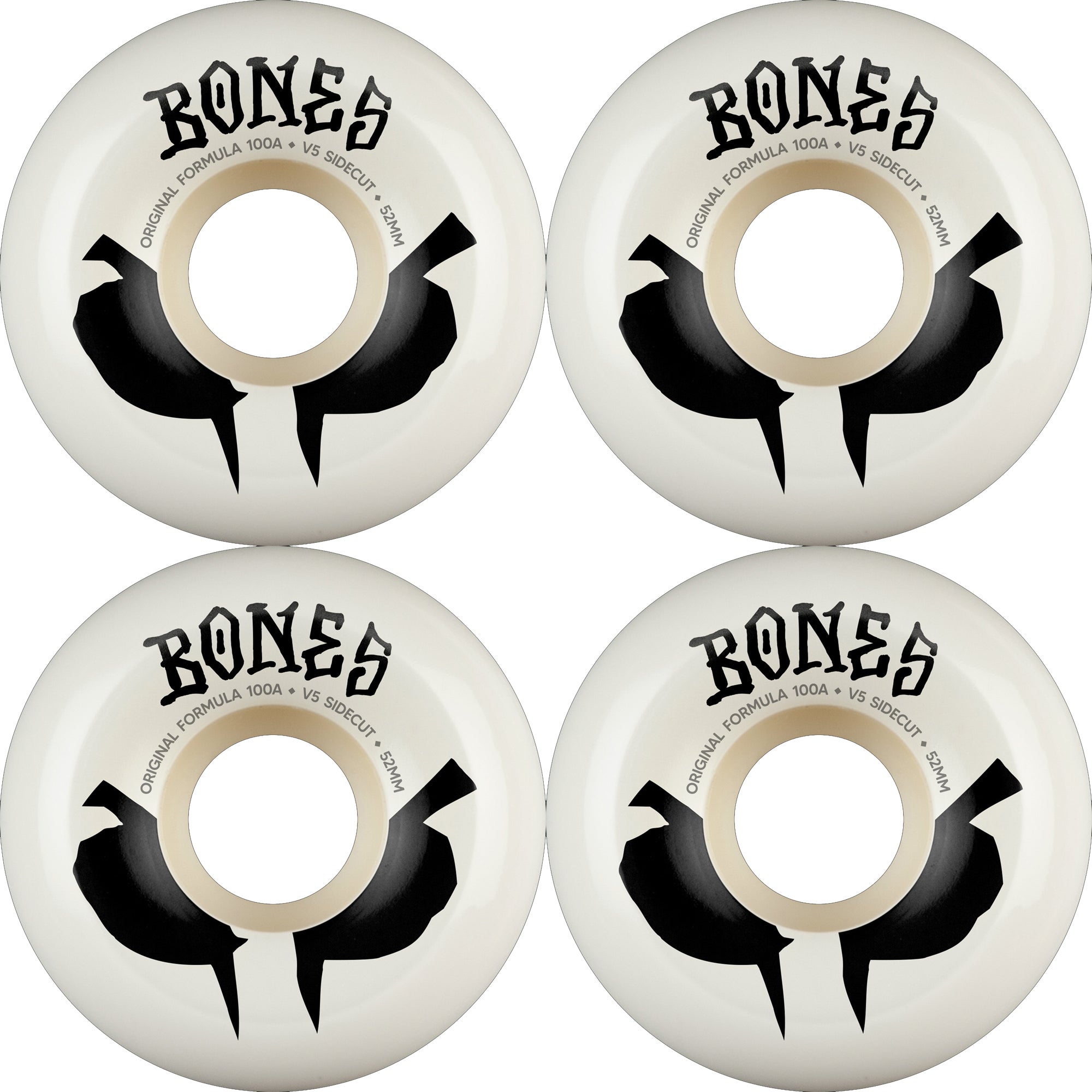Bones OG Formula 100A V5 Sidecut Skateboard Wheels White 52mm