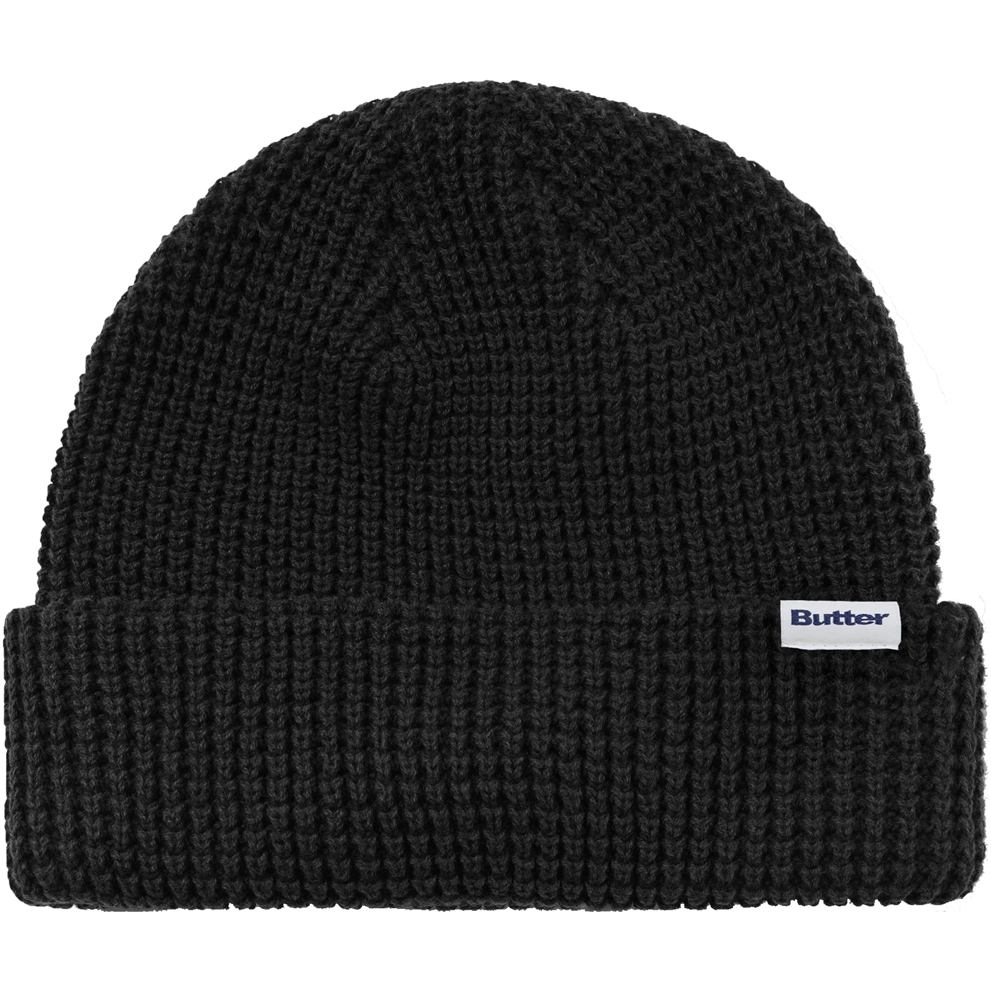 Butter Goods Distressed Waffle Knit Beanie Washed Black