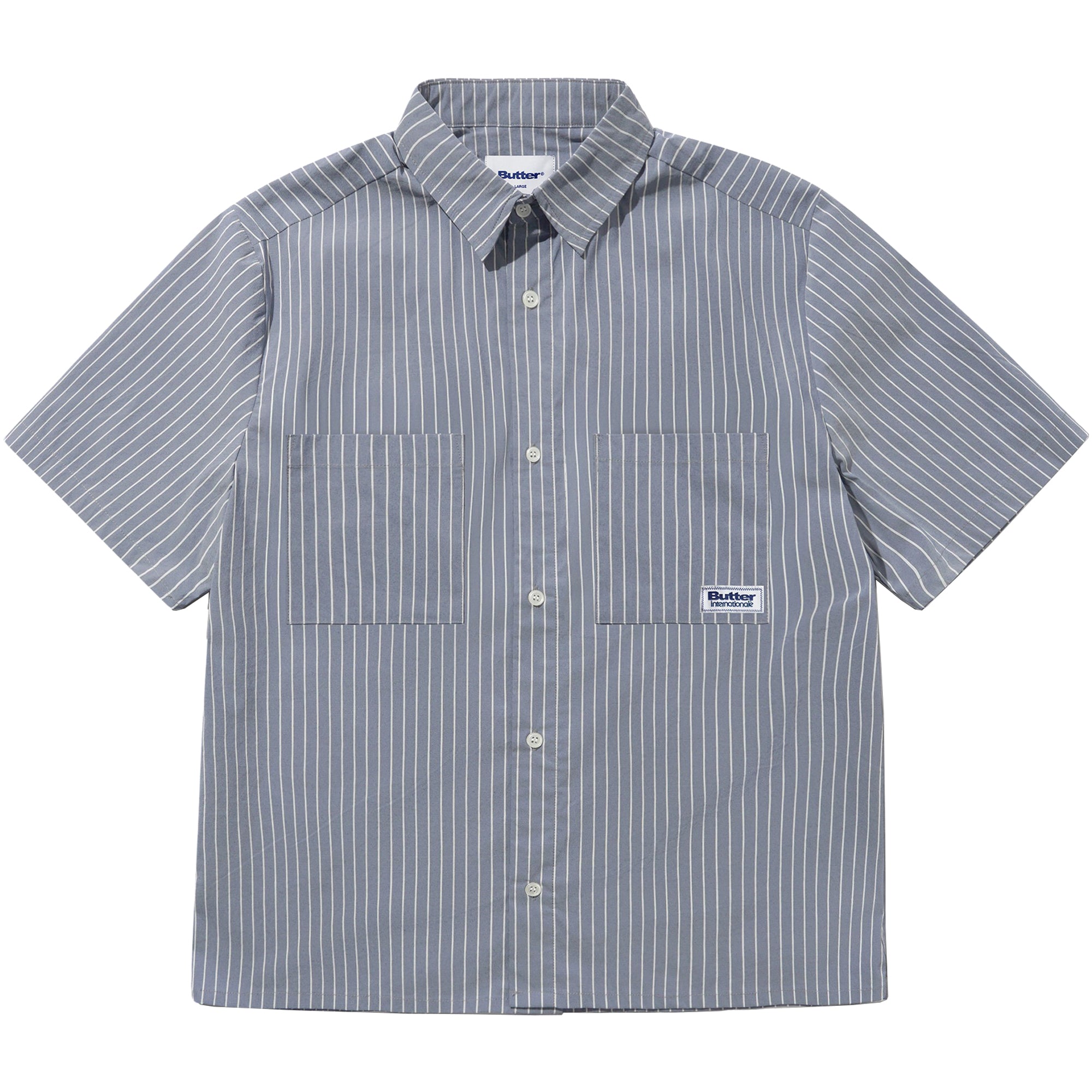 Butter Goods Vertical Stripe Short Sleeve Shirt Stone Blue