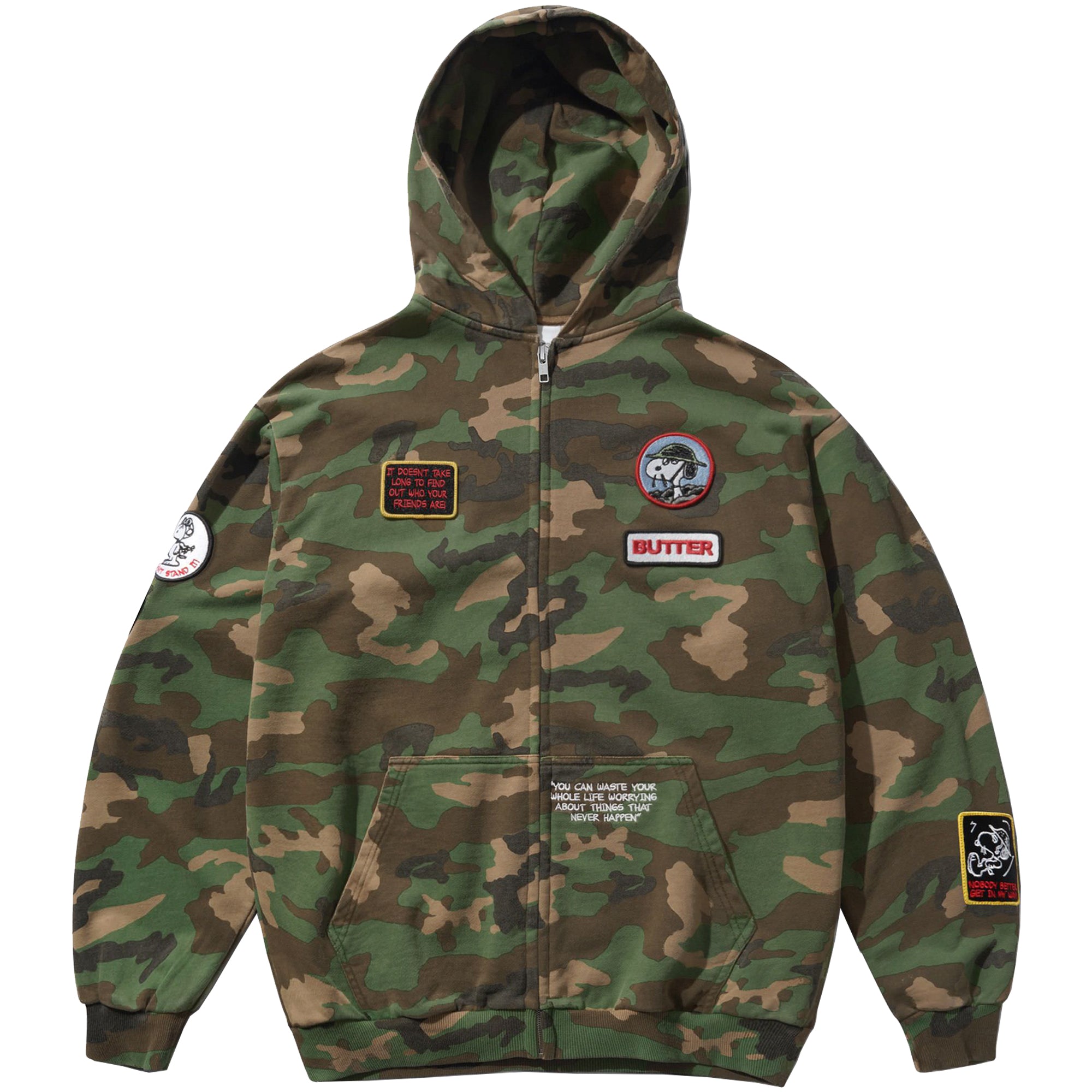 Butter Goods x Peanuts Patches Zip-Thru Hood Washed Camo