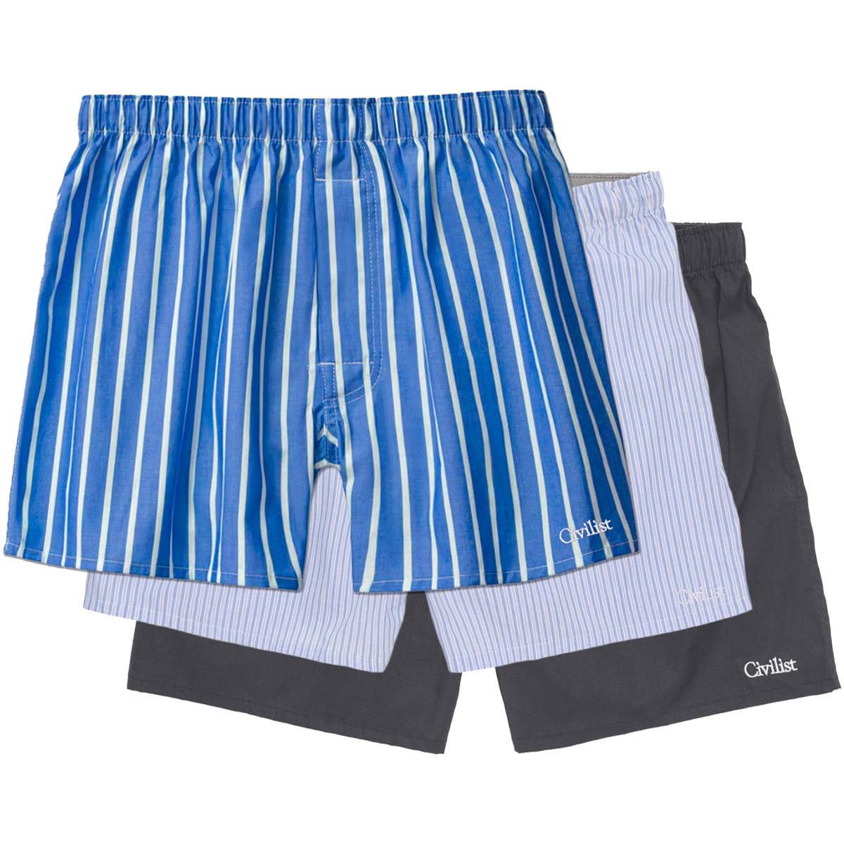 Civilist Boxershorts 3-PackBlue Stripe/Light Blue Stripe/Charcoal