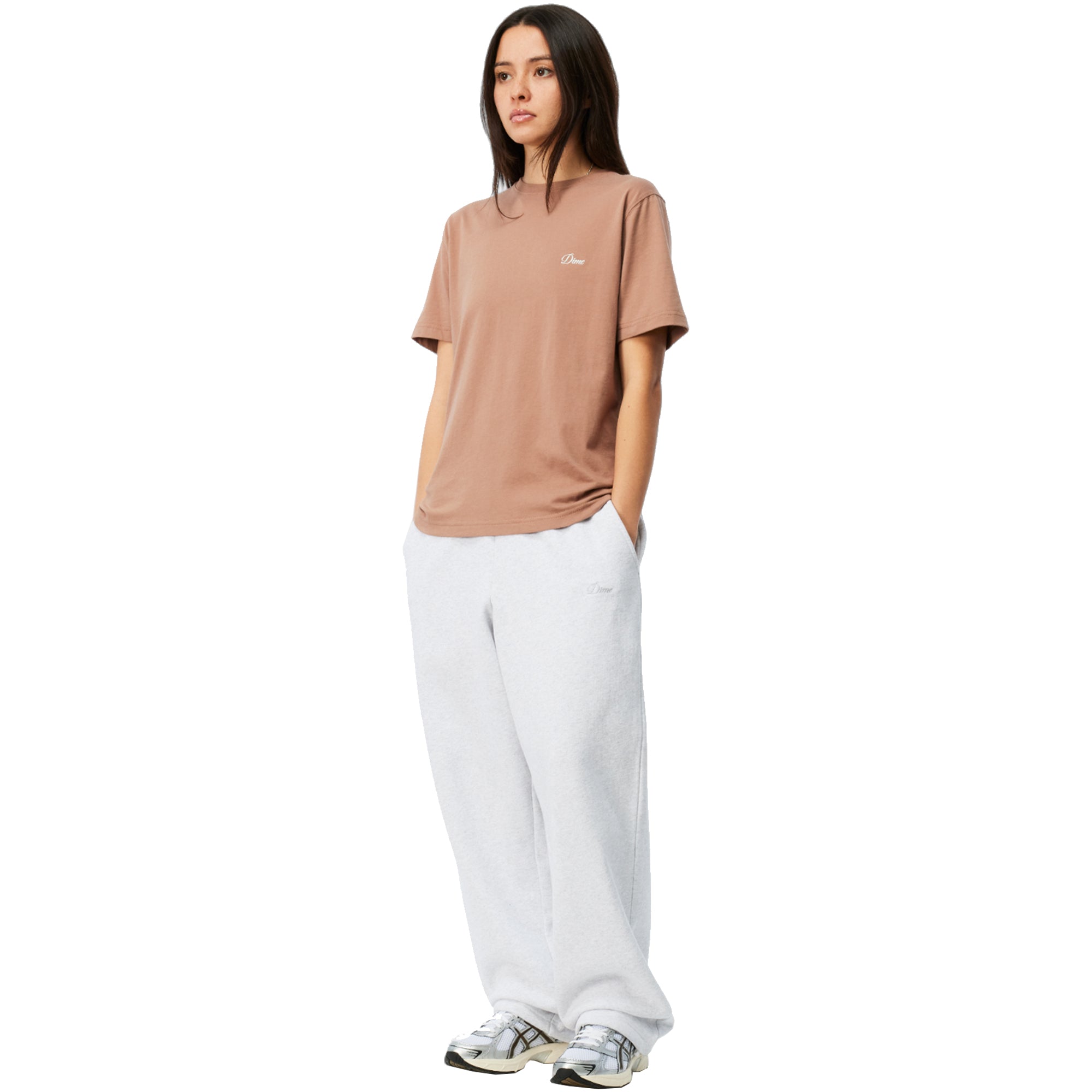 Dime MTL Cursive Small Logo T-Shirt Sepia