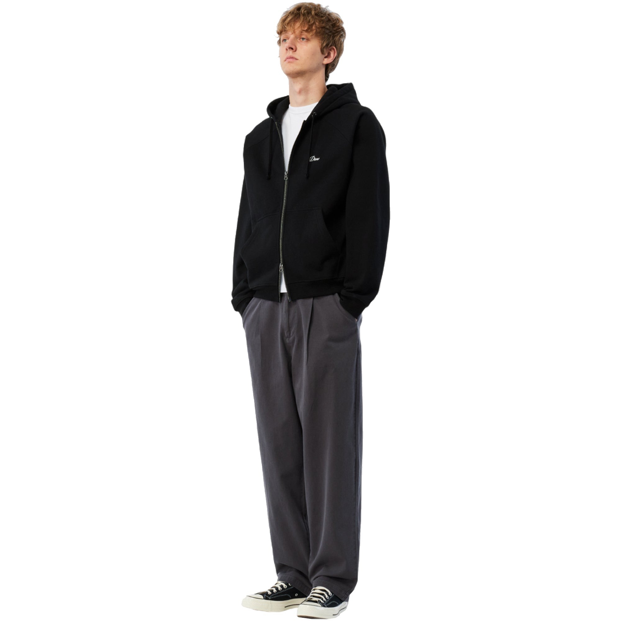 Dime MTL Cursive Small Logo Zip Heavyweight Hoodie Black