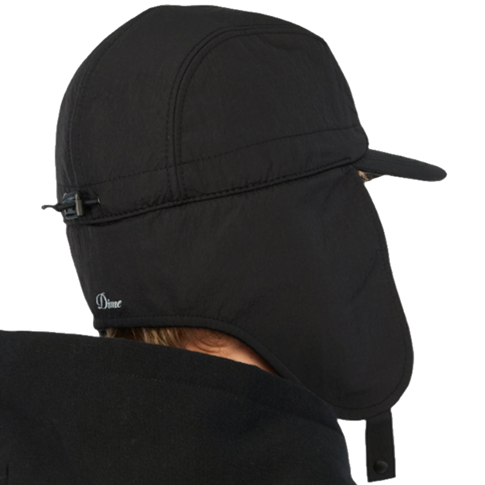 Dime MTL Cursive Earflap Cap Black