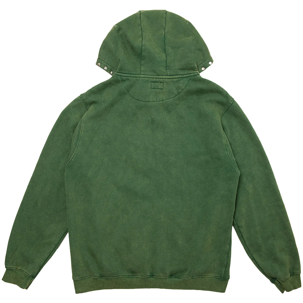 Hoddle Studded Intarsia Script Zip Up Hoodie Washed Green
