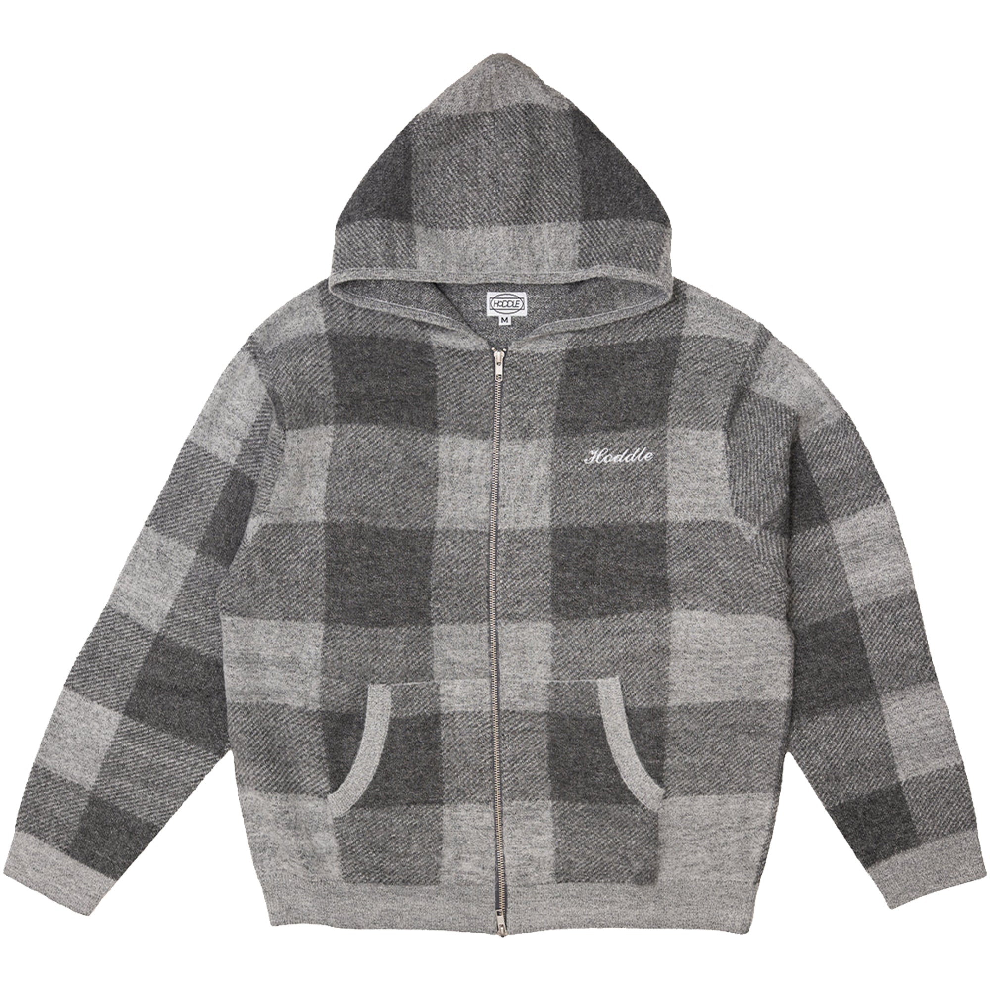Hoddle Mohair Check Zip Hood Grey