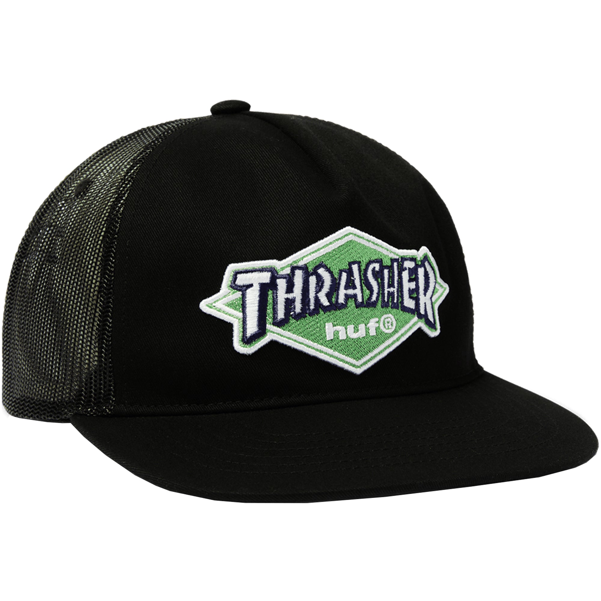 HUF x Thrasher Logo Twill Trucker Black