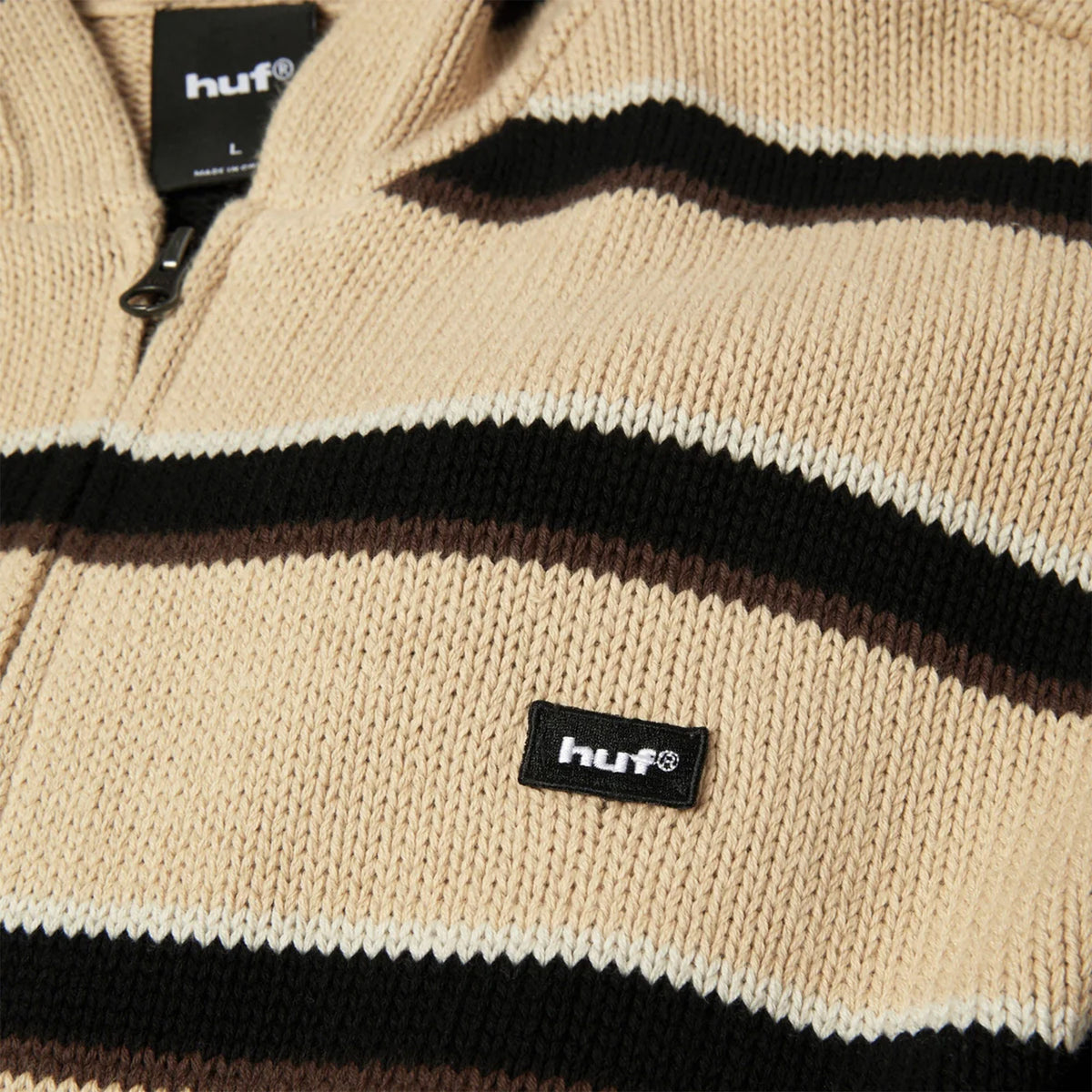 HUF Banks Full Zip Striped Hoodie Tan