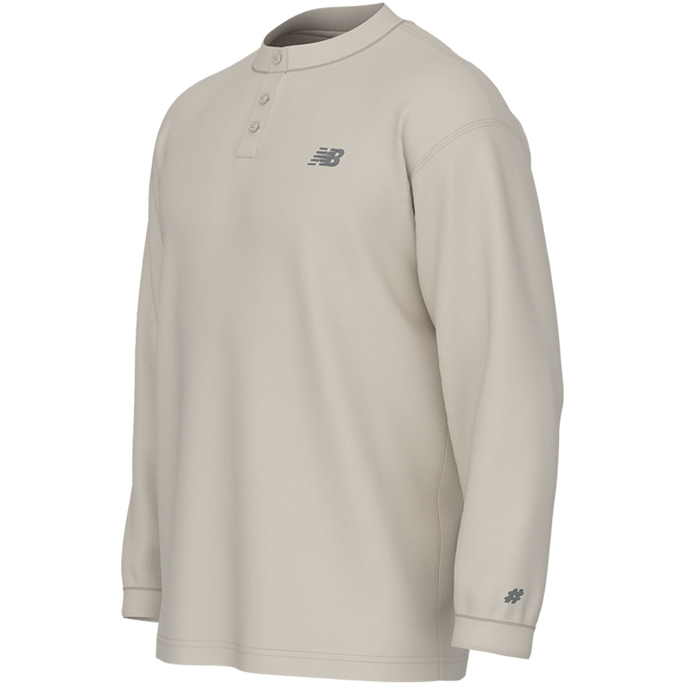 New Balance Numeric Waffle Knit Long Sleeve Henley Oatmeal