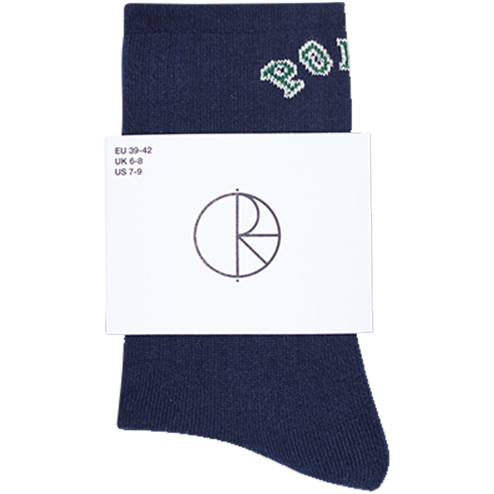 Polar Skate Co College Logo Large Rib Socks Dark Blue