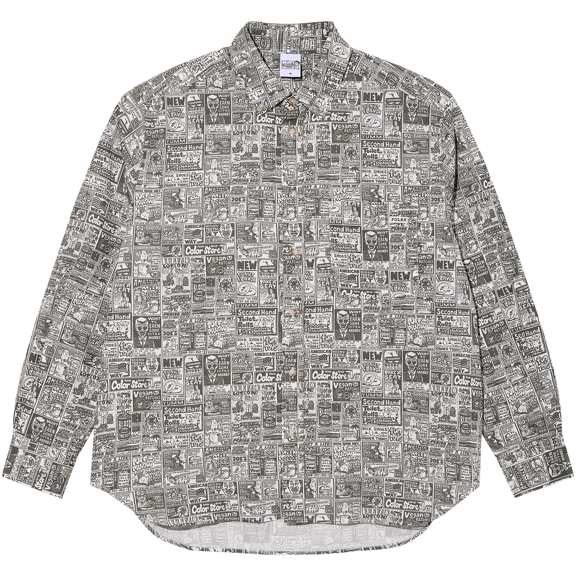 Polar Skate Co Ben LS Shirt Newspaper Light Grey
