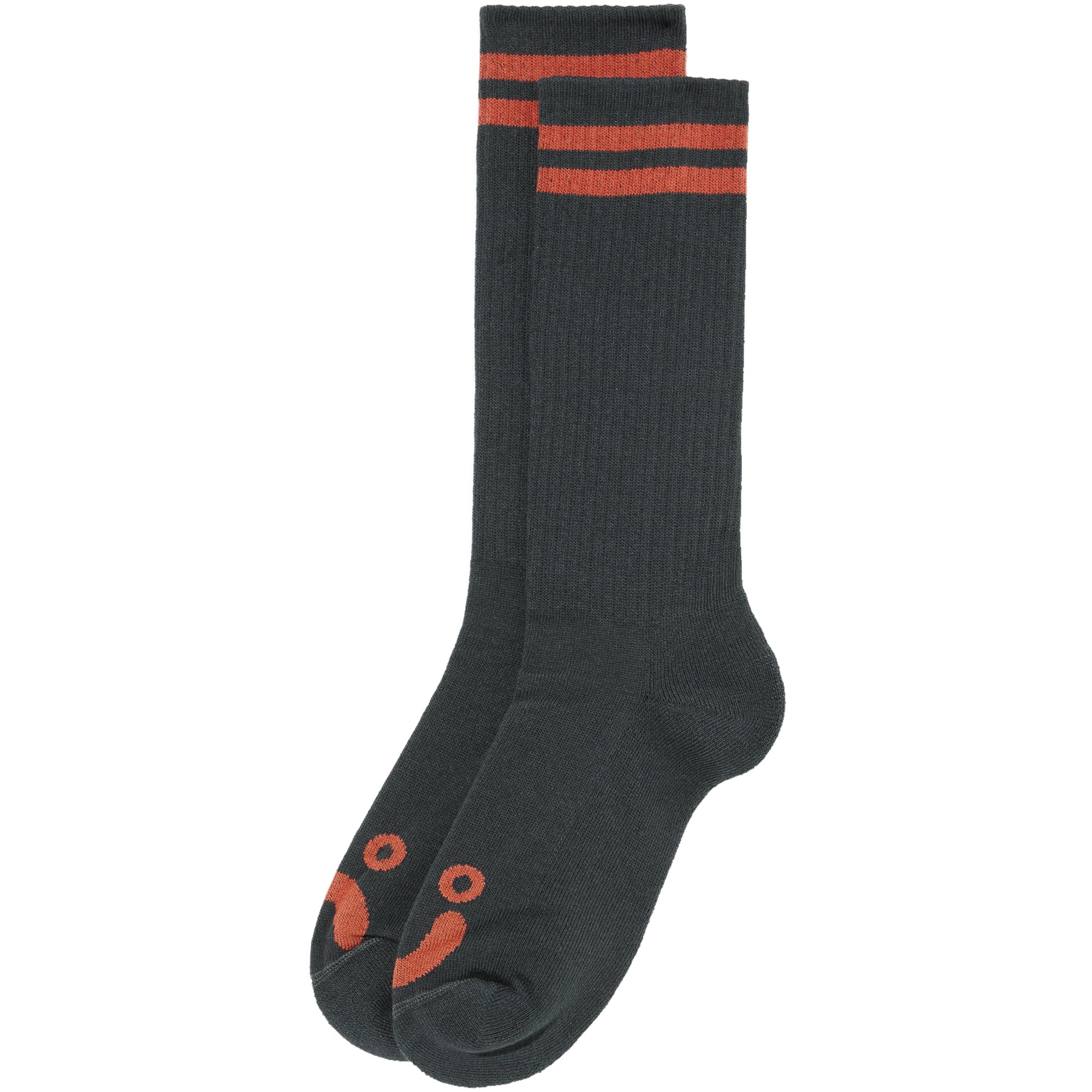 Polar Skate Co Long Rib Socks Happy Sad Dark Graphite/Orange