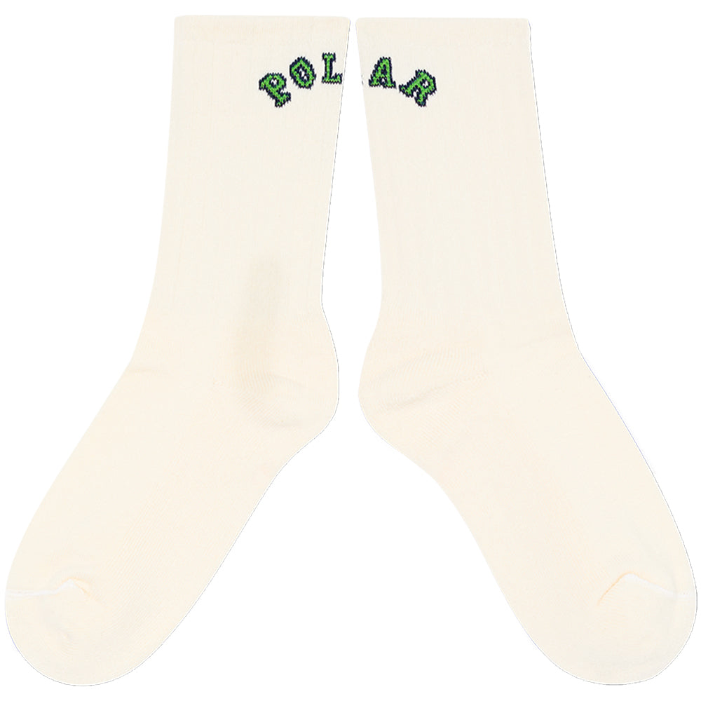 Polar Skate Co College Logo Large Rib Socks Cloud White