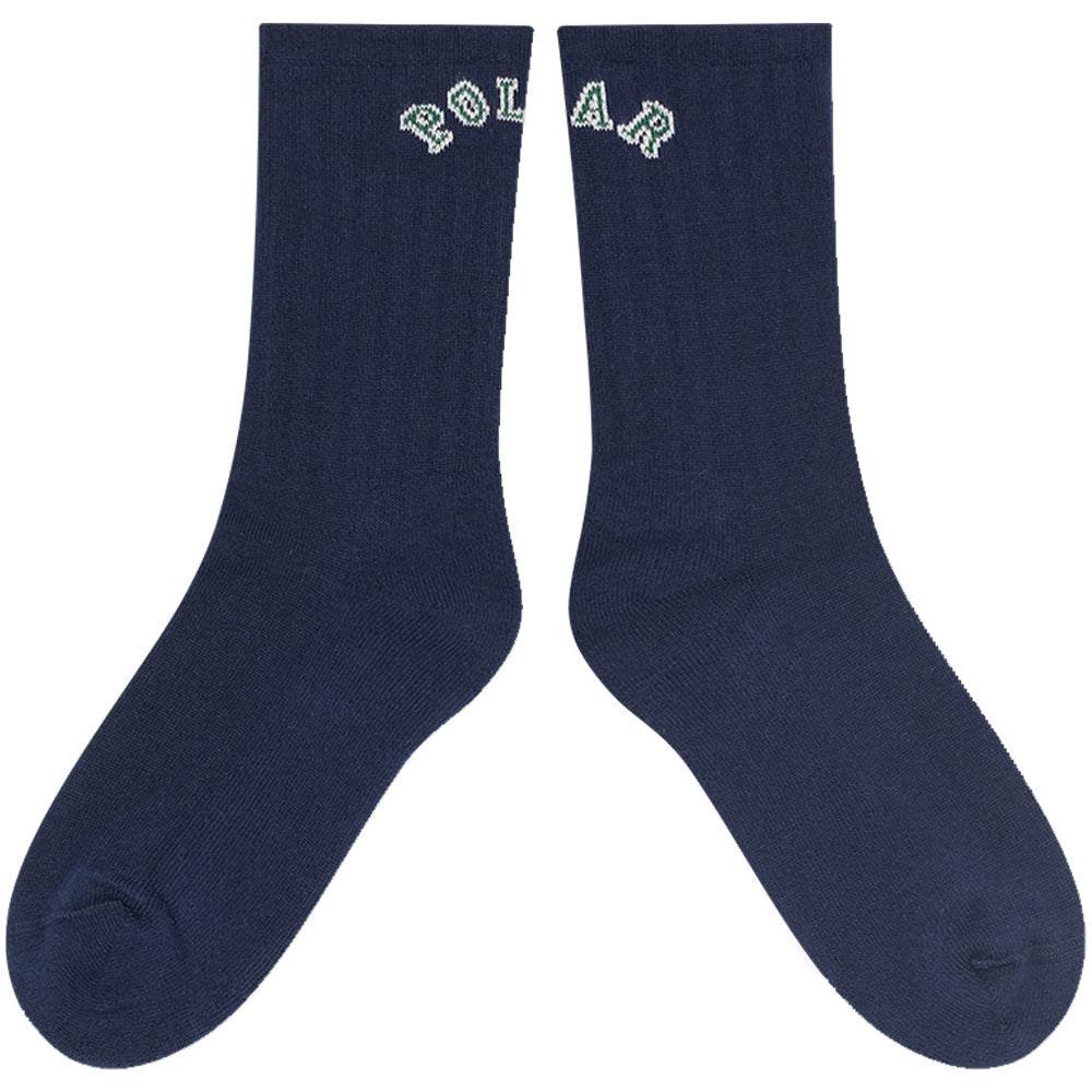 Polar Skate Co College Logo Large Rib Socks Dark Blue