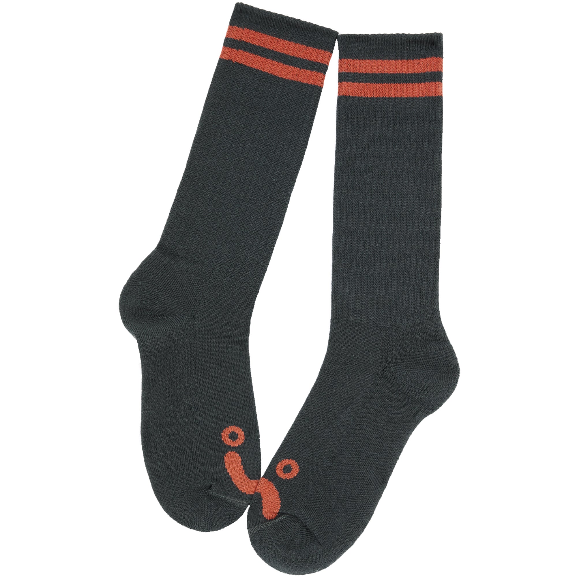 Polar Skate Co Long Rib Socks Happy Sad Dark Graphite/Orange