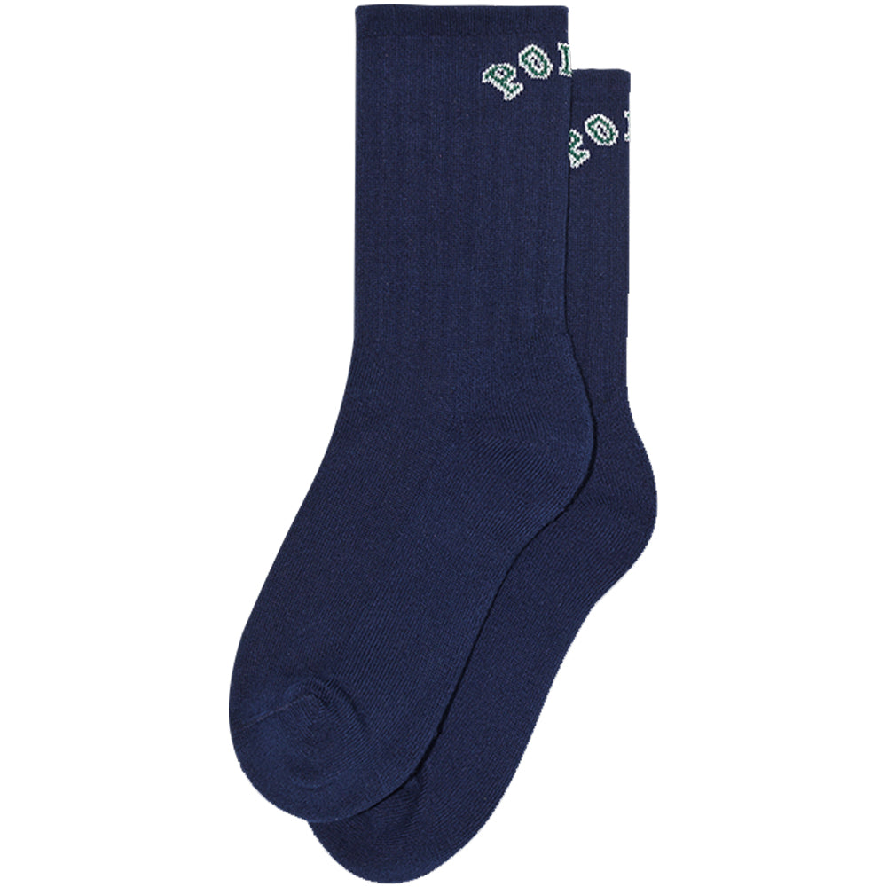 Polar Skate Co College Logo Large Rib Socks Dark Blue