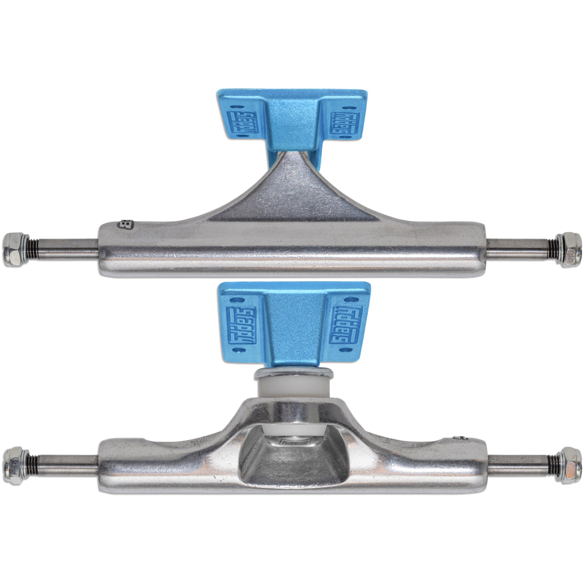 Slappy ST1 Inverted Hollow Lights/Ultra Low Kingpin Skateboard Trucks Polished/Light Blue Gold 8"