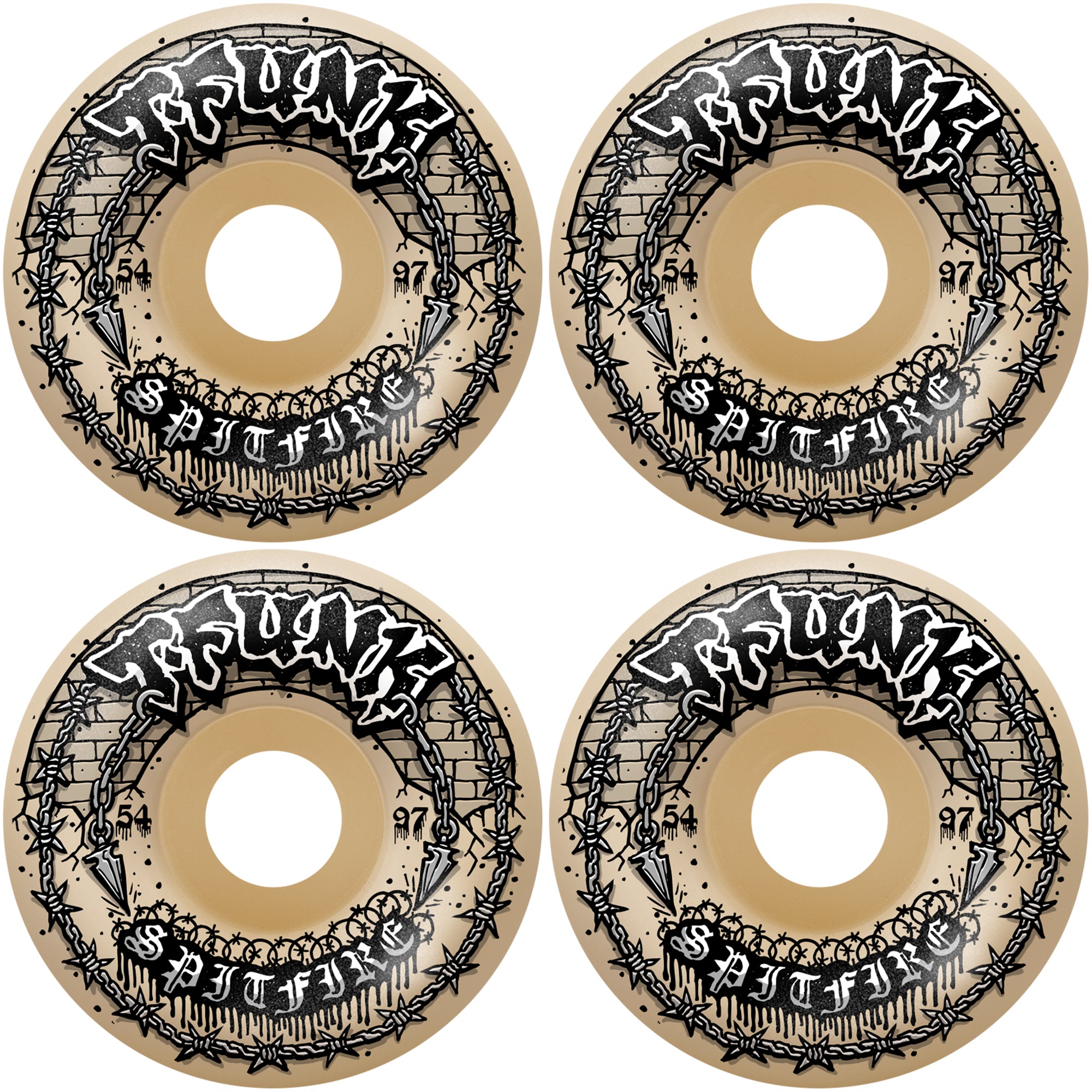 Spitfire Formula Four Radial Full T-Funk Raw 97du Skateboard Wheels 54mm