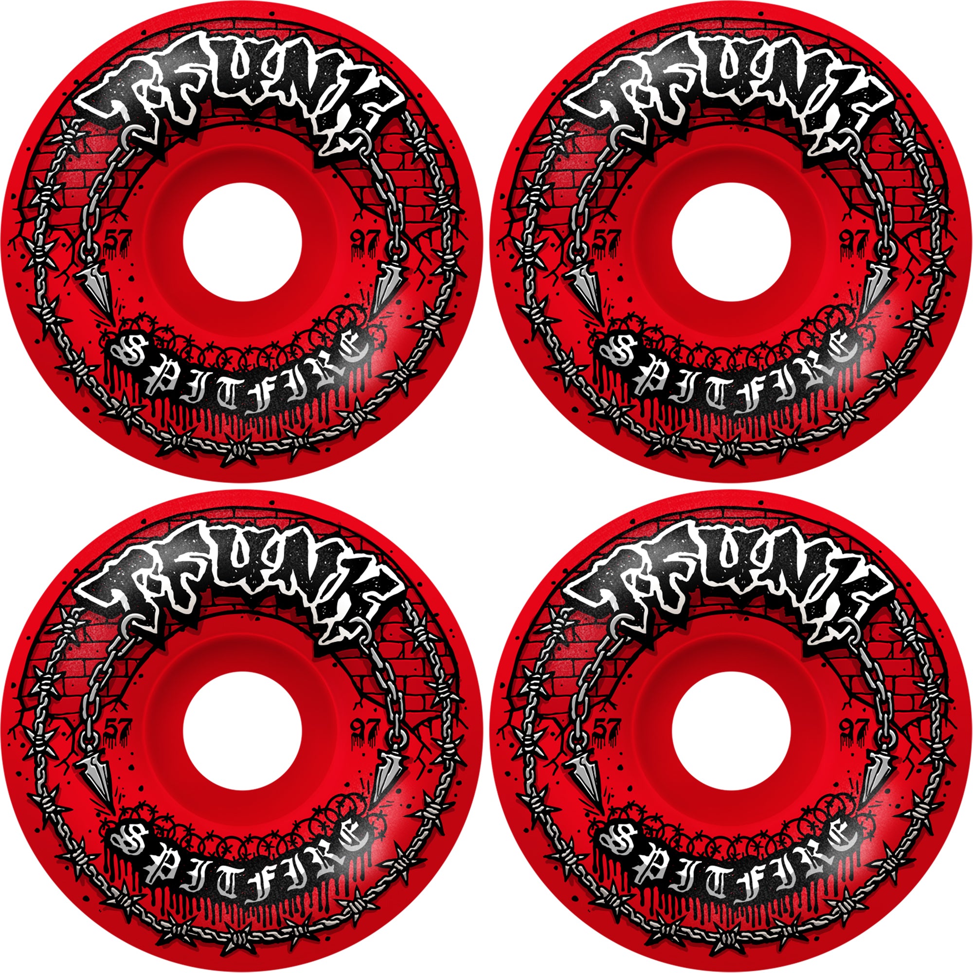 Spitfire Formula Four Radial Full T-Funk Raw 97du Red Skateboard Wheels 57mm