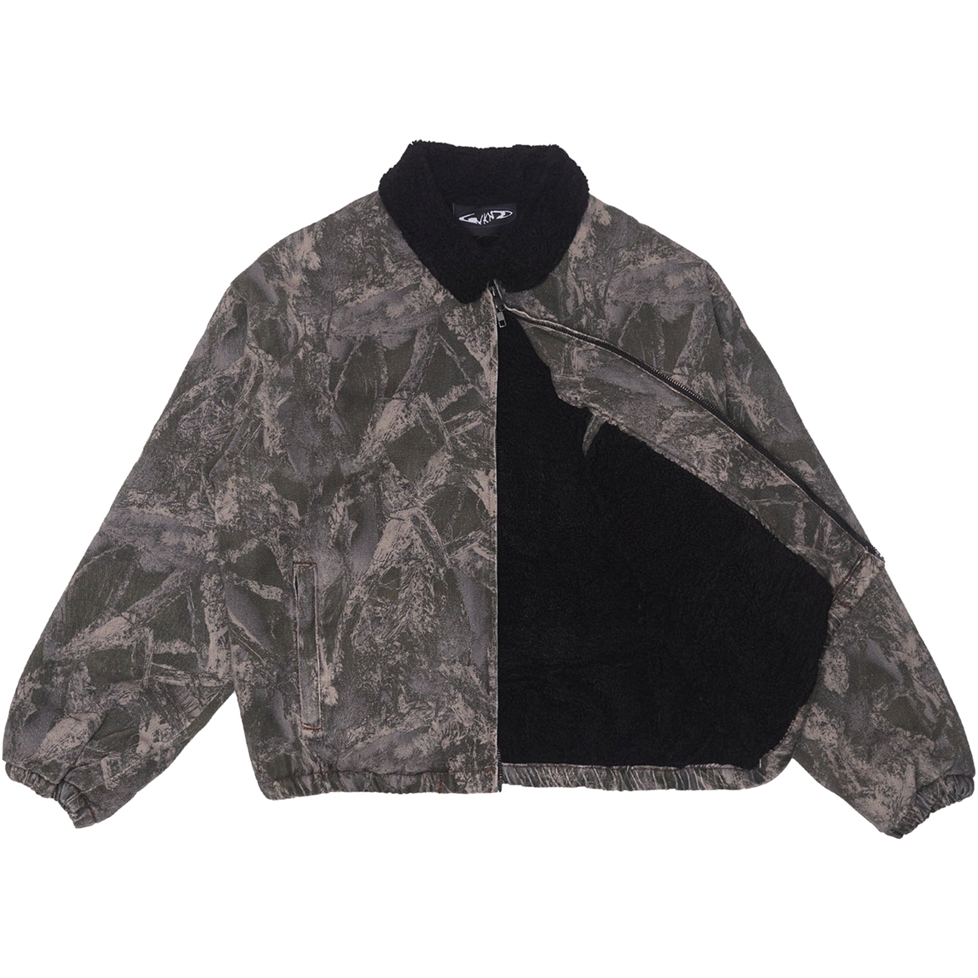 WKND Sherpa Lined Zip Denim Jacket Printed Camo