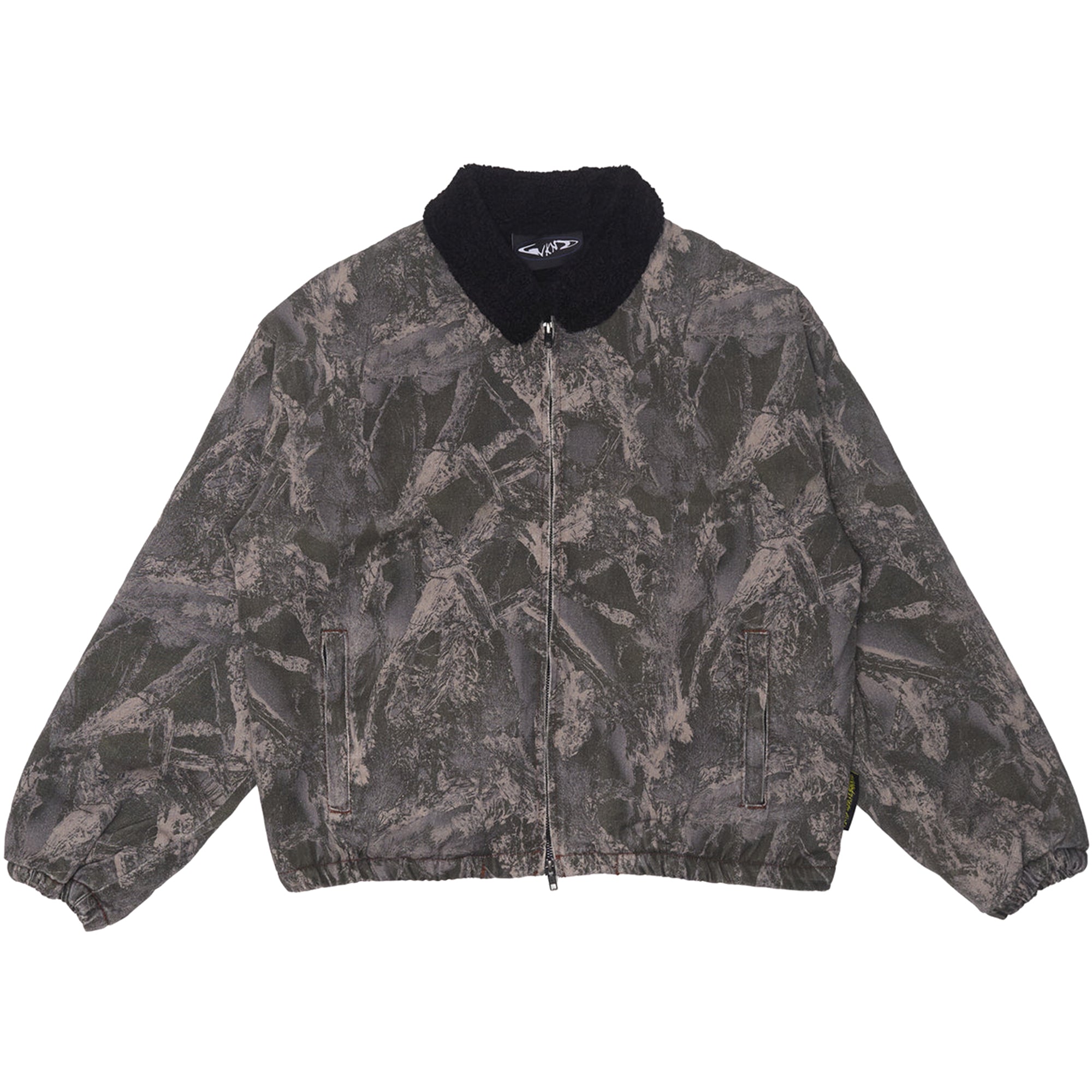 WKND Sherpa Lined Zip Denim Jacket Printed Camo