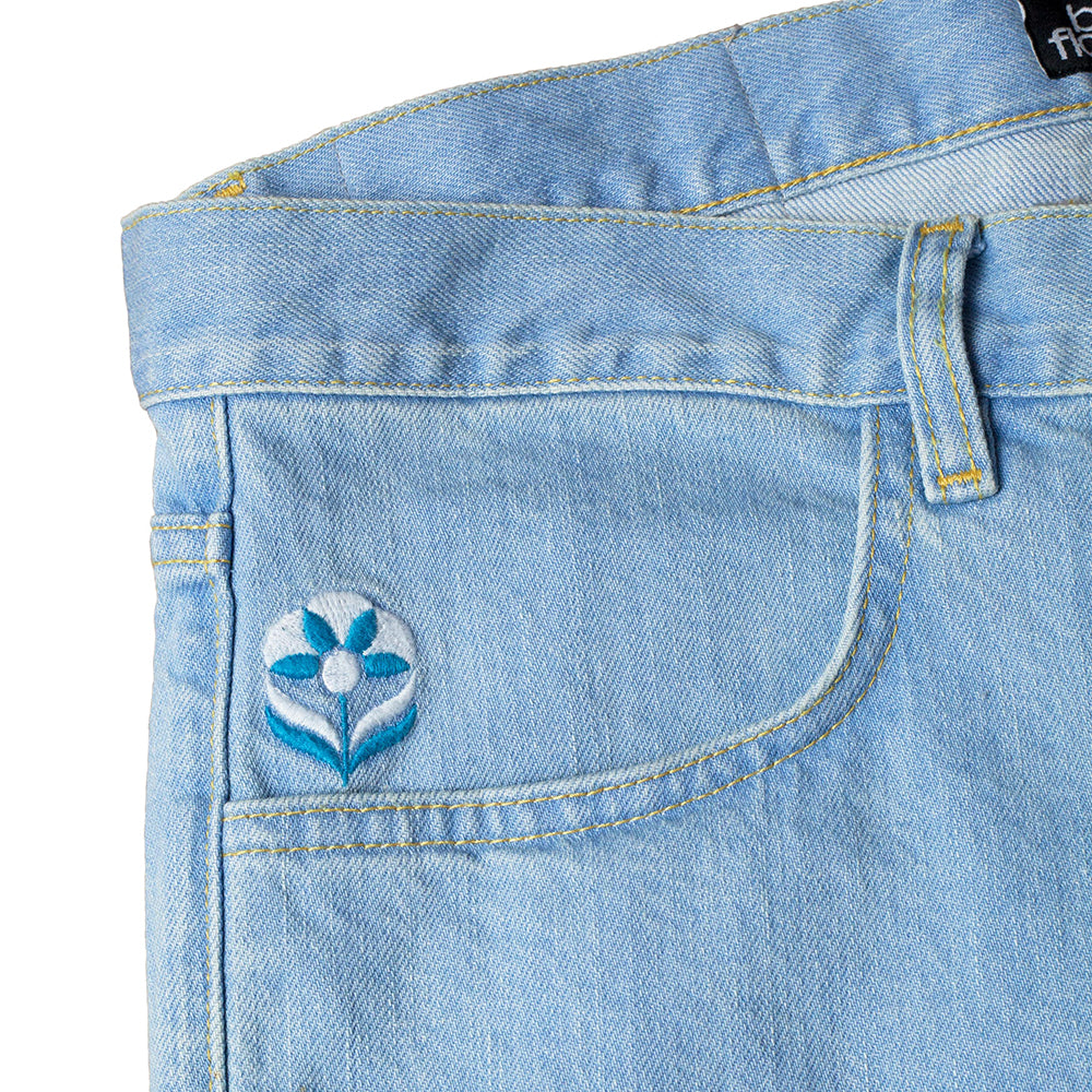 Blue Flowers Denim Jeans Washed Blue