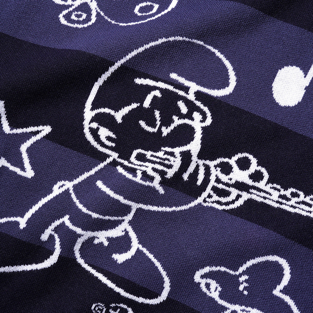 Butter Goods x The Smurfs Flute Stripe Knit Sweater Navy