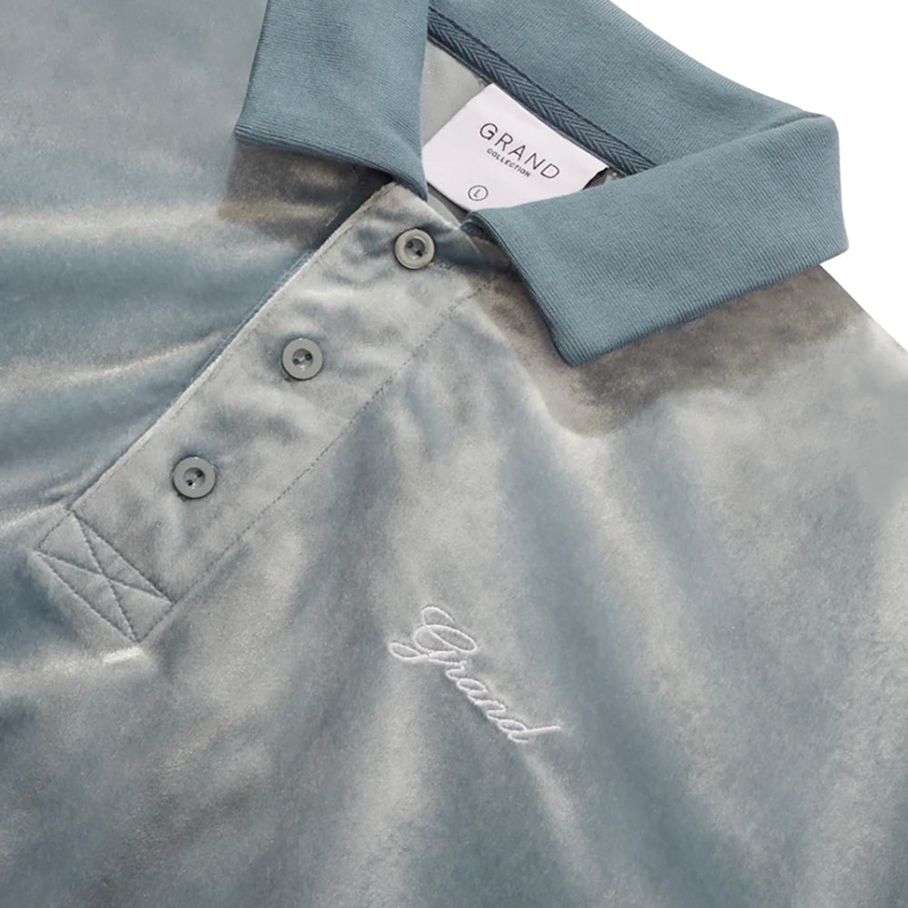 Grand Collection Velour Collared Sweatshirt Powder Blue