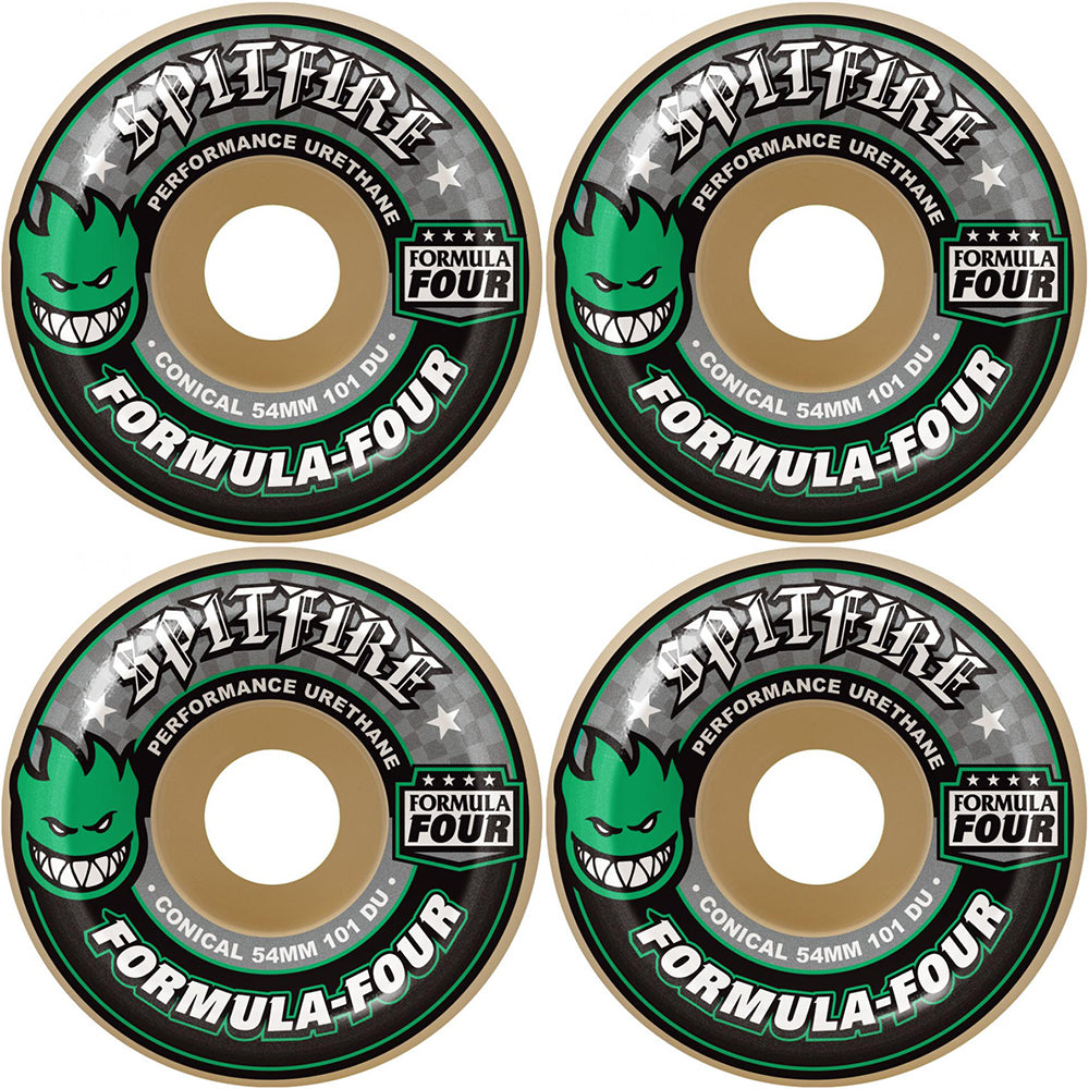 Spitfire Formula Four 101D Conical Green Print Skateboard Wheels 54mm