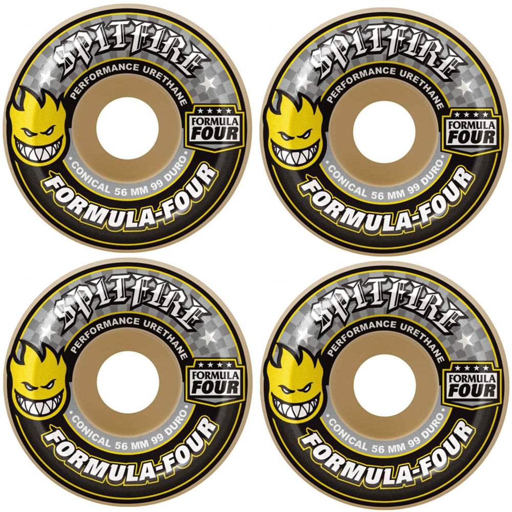 Spitfire Formula Four Conical 99DU Yellow Print Skateboard Wheels 56mm