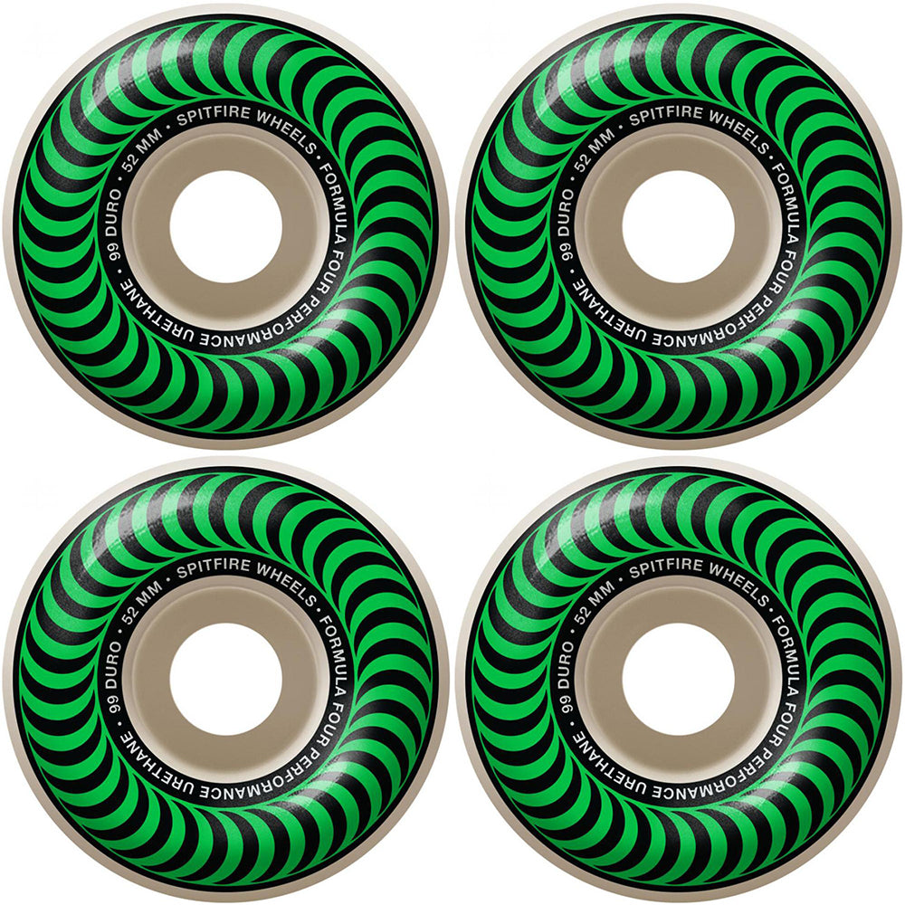 Spitfire Formula Four Classics Green 99du Skateboard Wheels 52mm