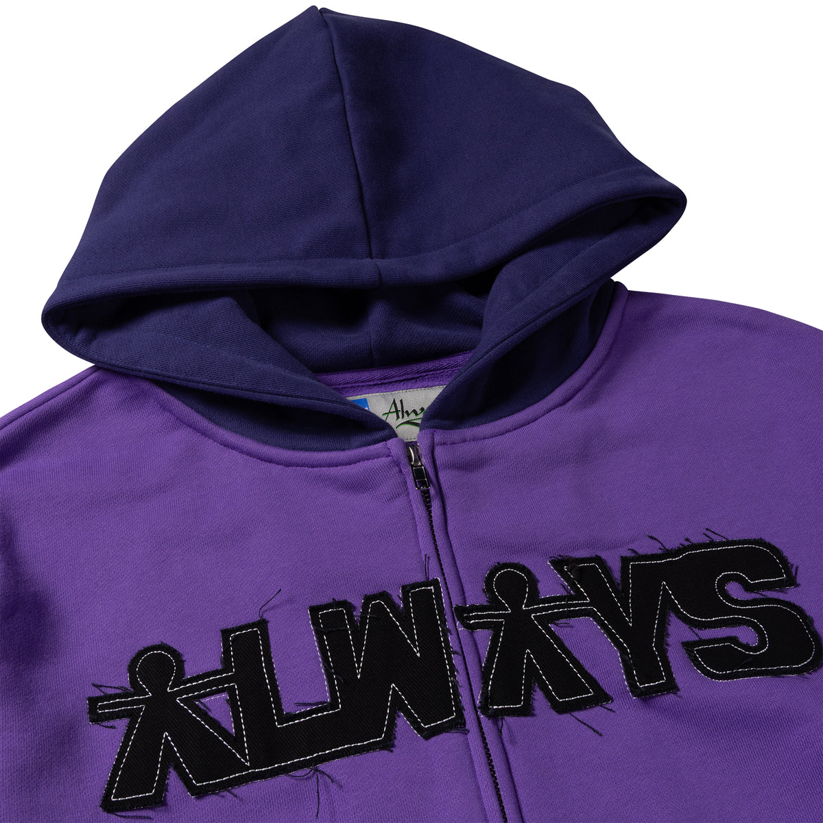 Always Do What You Should Do Human Applique Zip Up Hoodie Purple