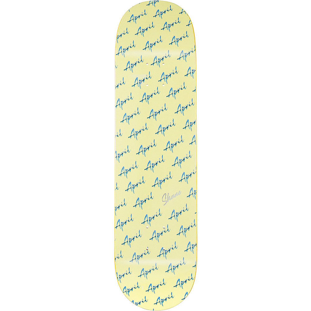 April Shane O'Neill Script Logo Yellow Skateboard Deck 8.5"