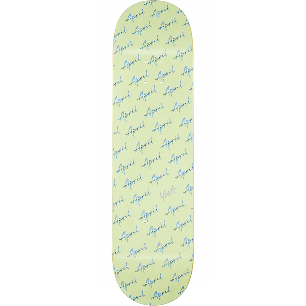 April Yuto Horigome Script Logo Green Skateboard Deck 8.25"