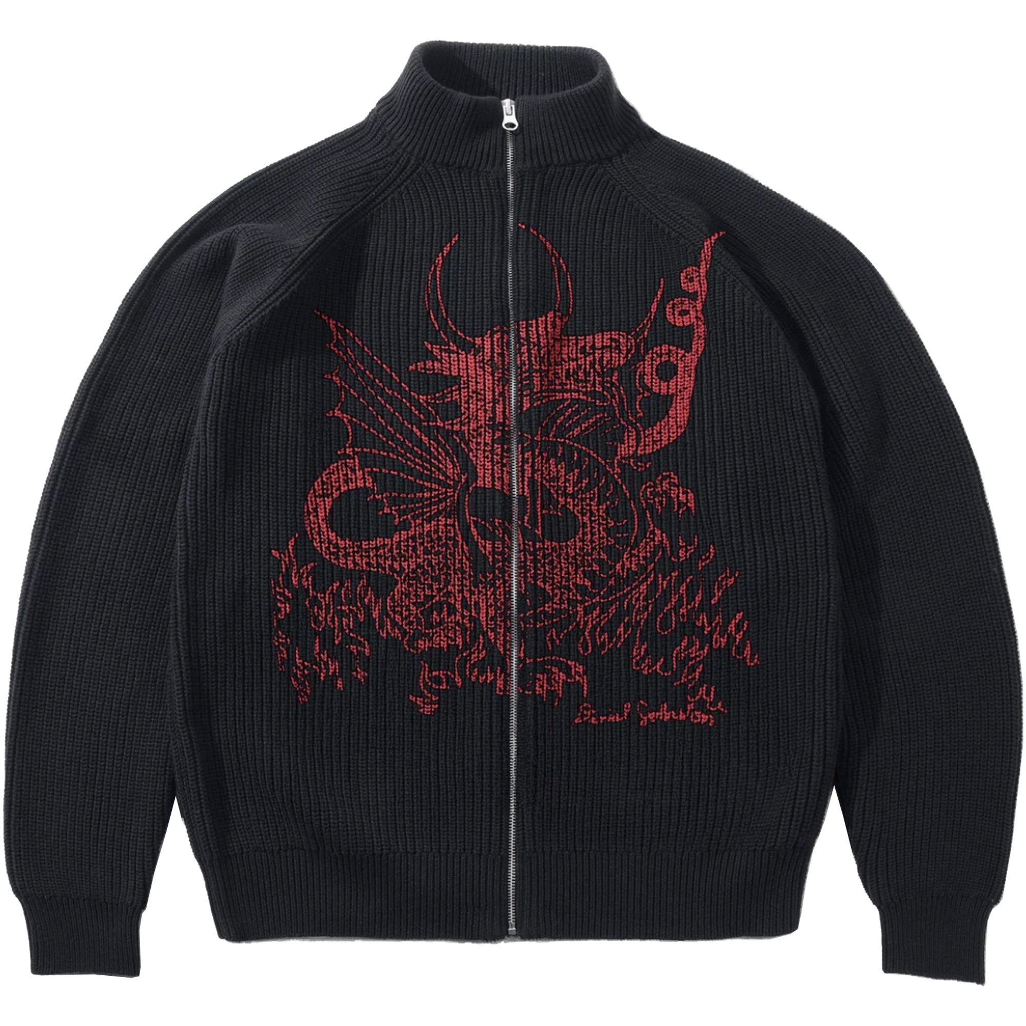 Butter Goods x Daniel Johnston Dragon Knit Zip-Thru Sweater Black/Red