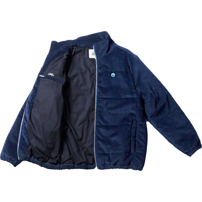 Blue Flowers Ablaze Puffer Jacket Navy Blue