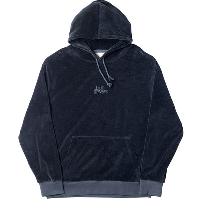 Blue Flowers Galactic Velour Hoodie Black