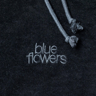 Blue Flowers Galactic Velour Hoodie Black