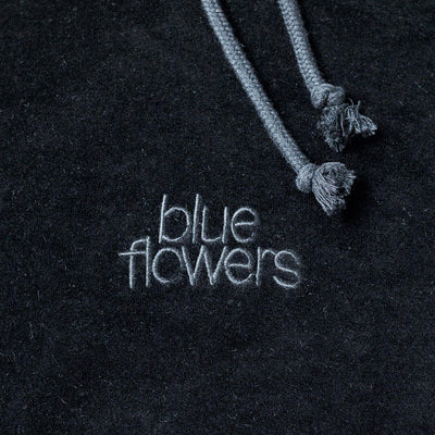 Blue Flowers Galactic Velour Hoodie Black