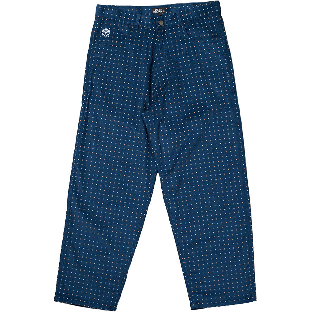 Blue Flowers Speckled Corduroy Trousers Navy Blue
