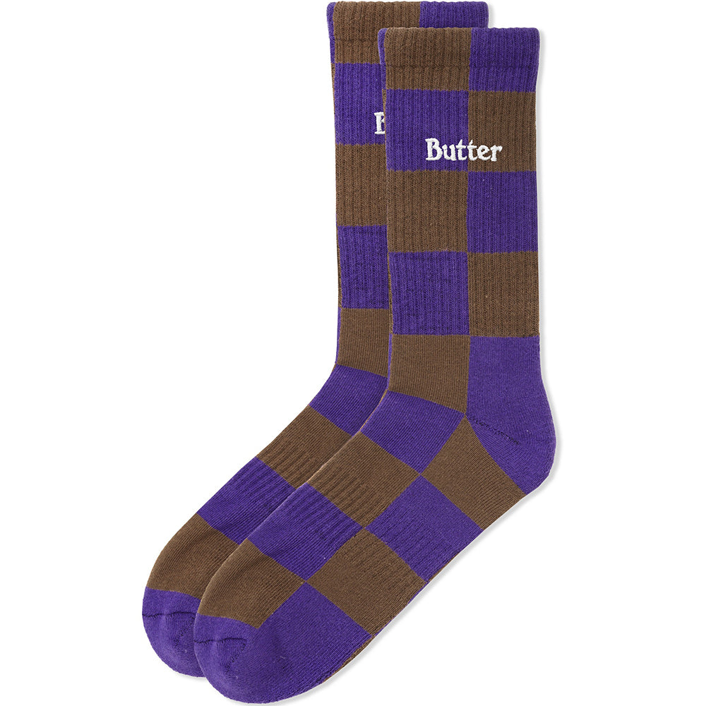 Butter Goods Checkered Socks Brown/Indigo