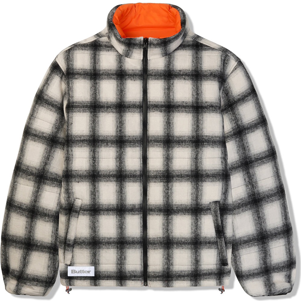 Butter Goods Reversible Plaid Puffer Jacket White/Orange