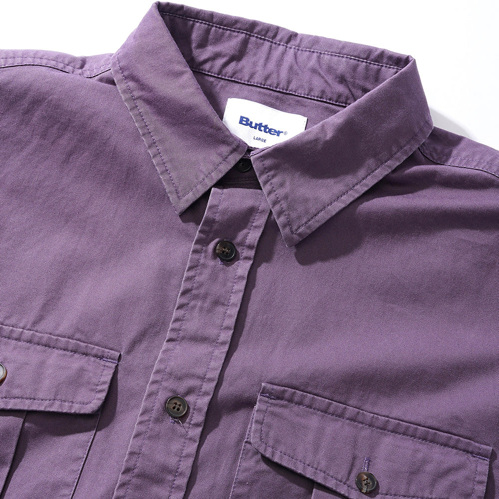 Butter Goods Washed Pocket Long Sleeve Shirt Eggplant