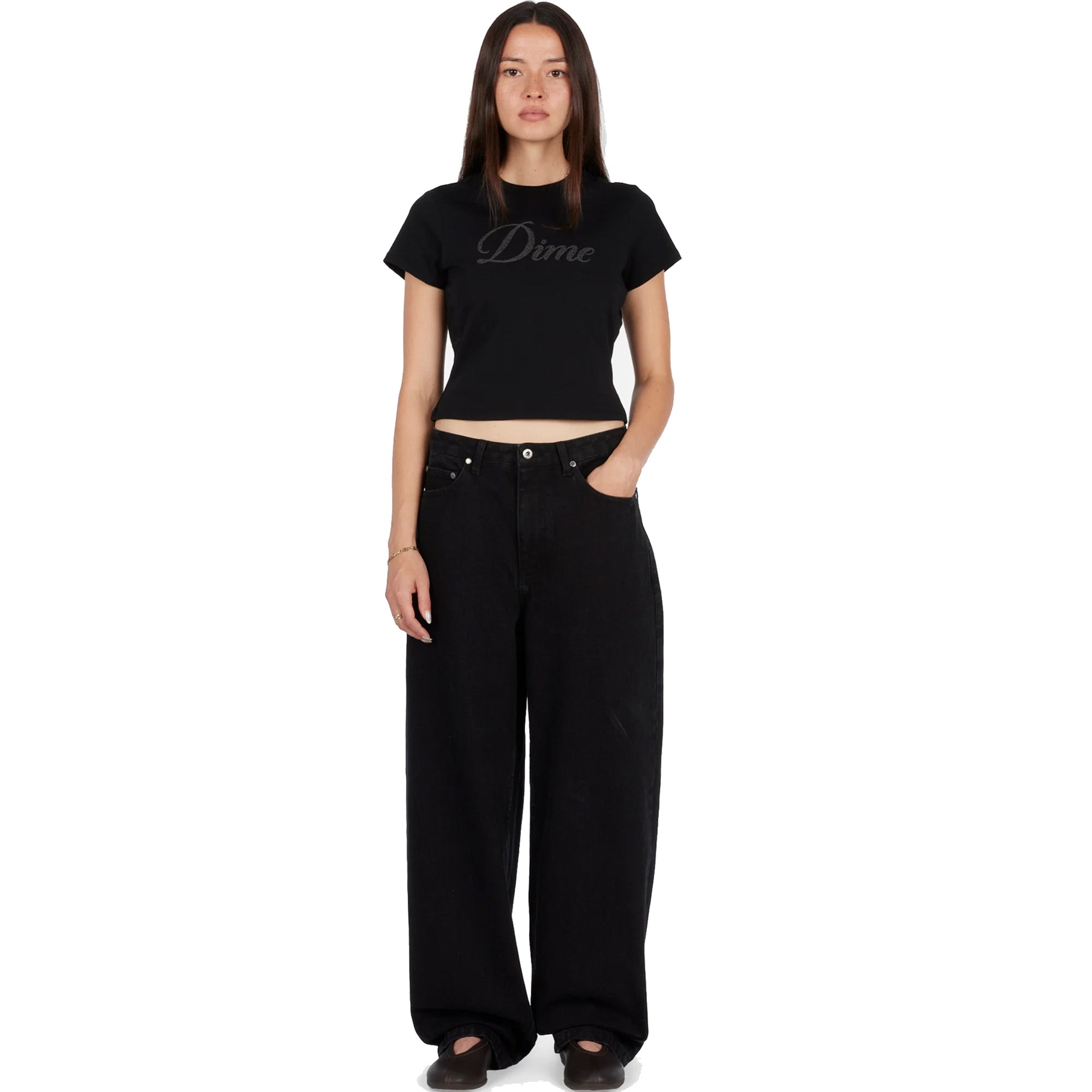 Dime MTL Cursive Crochet Tee Black