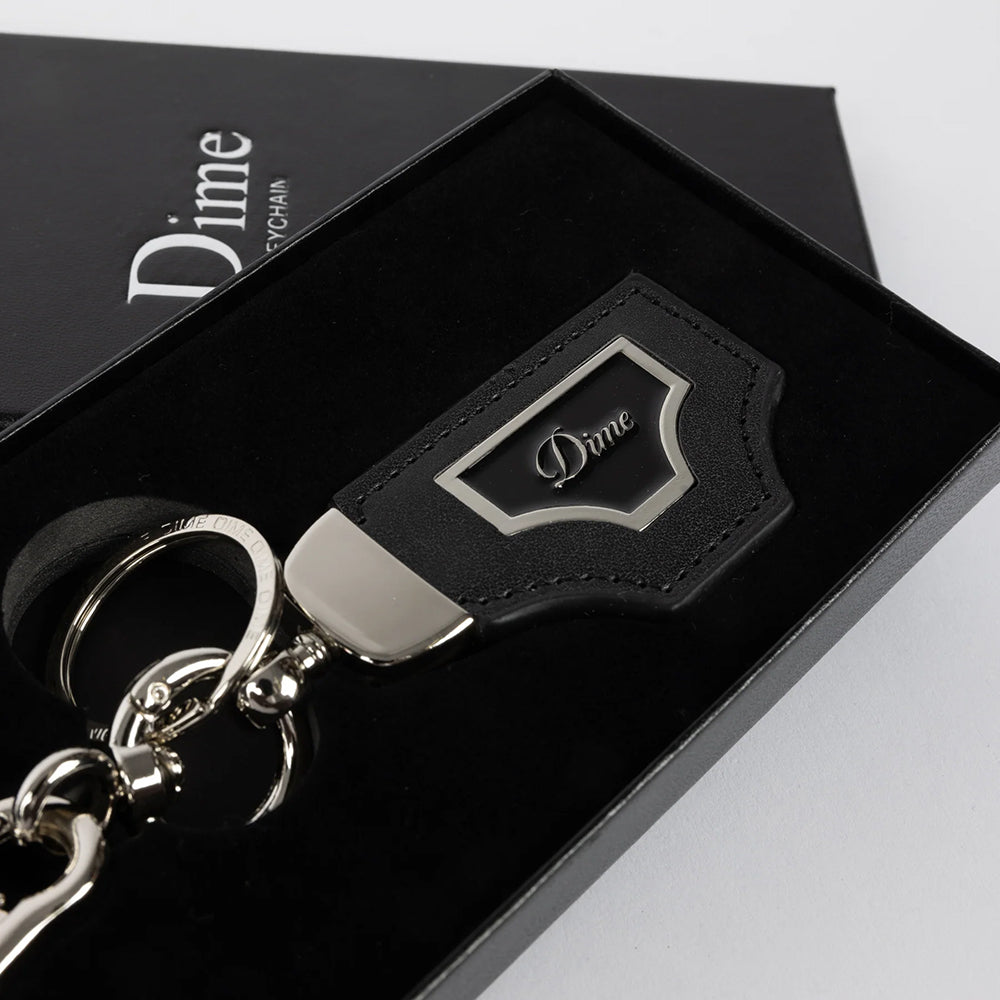Dime MTL Cursive Leather Keychain Black/Silver